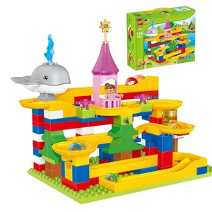 137PCS定制公主城堡梦想游乐园滑梯散装大颗粒滚动轨道DIY组装积木套装玩具
