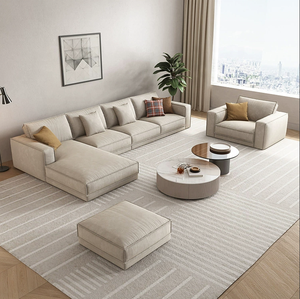 Sofá Modular de Tela Estilo Americano Moderno para Tres Personas, Sofá Concubina <span class=keywords><strong>Noble</strong></span> Color Crema, en Línea Recta, para Sala de Estar - Product Image 1