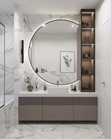 Miroir de douche intelligent moderne de luxe, étanche, avec rangement en MDF et comptoir en marbre, meubles de salle de bain
