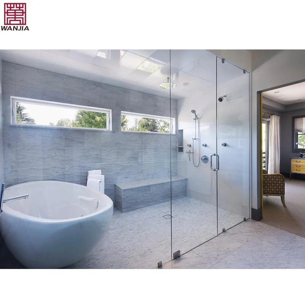 Hiseng conception personnalisée 10 mm porte en verre de douche sans cadre porte coulissante de douche en acier inoxydable