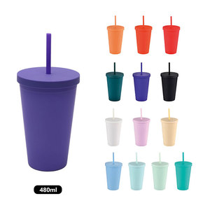Vaso de Plástico de Doble Pared de Lujo de 16oz con Popote, Venta al por Mayor, Logotipo Personalizado, Color, Reutilizable, Mate, para Café, Modelo 2026 - Product Image 1