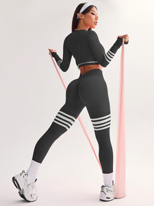 Conjunto Deportivo de 3 Piezas para Mujer, Sujetador Deportivo con Espalda en V, Leggings, Traje de Yoga para <span class=keywords><strong>Gimnasio</strong></span>, Correr al Aire Libre, Entrenamiento, Leggings de Manga Larga, Traje Elástico - Product Image 5
