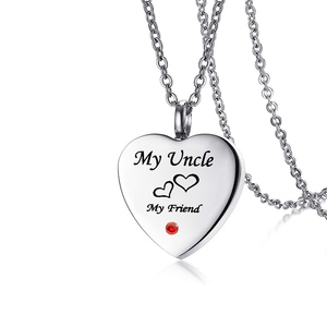 Collar de acero inoxidable con urna de ceniza de hueso, joyería conmemorativa para niños en forma de corazón para mi tío/amigo - Product Image 1