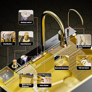 Fregadero de Cocina con Pantalla Digital de 750*460 mm, Moderno y Elegante, de Acero Inoxidable Dorado 304, con Grifo de un Solo Orificio de 110 mm - Product Image 5