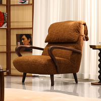 Fauteuil chaise longue en bois massif avec revêtement en tissu bouclé, fauteuil d'appoint rétro, siège de détente pour salon, hôtel