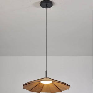 Fan Shaped Walnut Wood Chandelier <b>Led</b> <b>Light</b> Warm <b>Light</b> Home Restaurant Tea Room Zen Style Single Head Pendant Lamp - Product Image 3