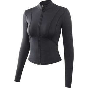 Veste de sport légère à fermeture éclair intégrale pour femme FOXA, haut de yoga athlétique ajusté à manches longues, couleur unie, en polyester - Product Image 1