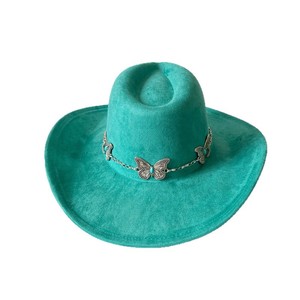 Metal Butterfly Chain Cowboy <strong>Hat</strong> Faux Suede Rolled Brim <strong>Hat</strong> Wide Brim <strong>Western</strong> Cowboy <strong>Hat</strong> - Product Image 6