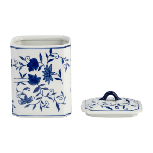 Vaso in ceramica con coperchio, design floreale blu, per decorazioni domestiche, complemento d'arredo moderno - Product Image 4