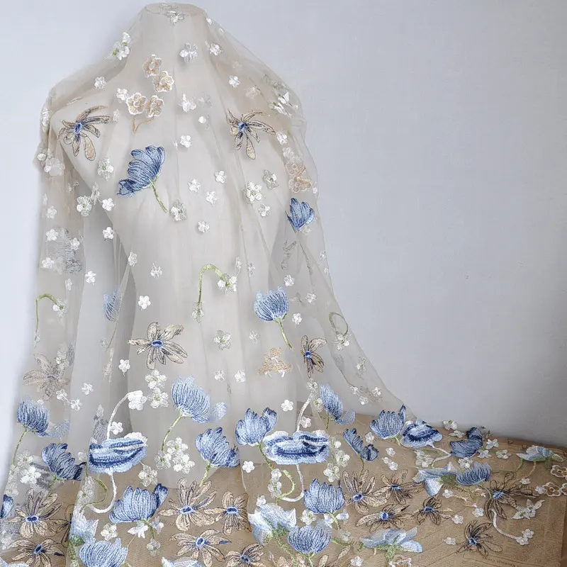 Мульти цветок вышивка тюль ткань для свадебного платья