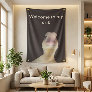 Drapeau drôle de canard « Bienvenue dans ma berceau » - Choisissez 2x3FT ou 3x5FT, décoration de chambre d'étudiant et de cave pour adolescents et hommes, impression HD - Product Image 6