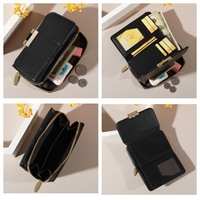 Dompet Wanita Berkualitas Tinggi, Model Terkenal, Bahan Kulit PU, Laris Manis, Warna Pink Hitam Polos, Murah, Lipat Pendek, Cocok untuk Musim Panas