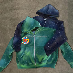 Sudadera con cremallera de peso pesado personalizada, ropa de calle de gran tamaño, sudadera recortada con lavado ácido, sudadera gruesa bordada con diamantes de imitación y cremallera para hombre - Product Image 3