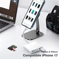 Lector de Tarjetas OTG 3 en 2, Adaptador de Tarjetas de Memoria SD/TF/USB Tipo C Lightning para Computadoras Portátiles y Teléfonos, Lector de Tarjetas Inteligentes Multifunción 17 en 1