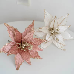 Wholesale Large <b>Tree</b> Glitter Poinsettias Christmas Flowers Xmas New Year Wedding Party Holiday DIY Decoration - Product Image 3