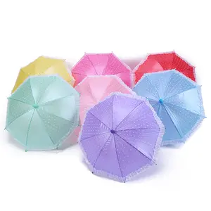 Parapluie en polyester pour enfants, de petite taille, perle, impression de points blancs, dentelle, passepoil, ouvert, 1 pièce