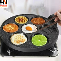 Poêle à petit-déjeuner multifonction 7-en-1 à fond plat, pour œufs, hamburgers, en aluminium, avec 7 trous, en promotion