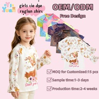 Hauts à manches longues raglan pour filles, imprimé floral et cerf tie-dye, avec manches évasées à volants, pull décontracté pour le quotidien des filles