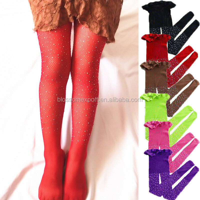 RTS Wholesale 31 Candy Color Fashion Girls Kid Mesh Fishnet Net Pattern Rhinestone Pantyhose Baby Glitter Bling Bedazzled Tights