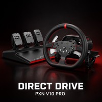 Volante de Carreras PXN V10 Pro 3.2Nm con Accionamiento Directo, 3 Pedales con Force Feedback, Simulador para PC, Xbox Series X/S, PS4