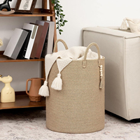 Panier de rangement rond en corde de coton tressé fait main, grande capacité, avec poignées durables, idéal pour le linge – Nouveauté 2026, Vente Flash