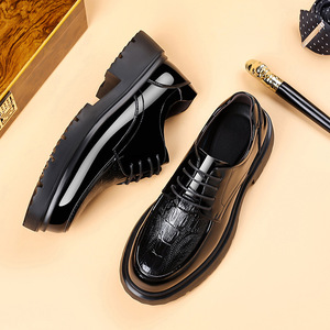 Men's Patent Leather Oxfords Round Toe Lace Up <b>Height</b> <b>Increasing</b> Rubber Sole Wedding Dress <b>Shoes</b> All Seasons Solid Color - Product Image 2