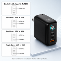 Pengisi Daya Cepat GaN 100W dengan Tiga Port, Adaptor Daya PD PPS untuk Laptop, Ponsel, Tablet, dan Penggunaan saat Bepergian