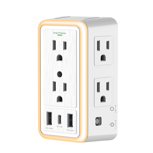 Smart 6 AC Plug Extender 3 USB Surge Protector Night Light Wall Adapter Charge Multi Outlet Extender Multi-functional Socket