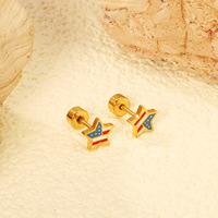Süße Cartoon-Hasen-Stern-Schleife Kinder-Ohrstecker aus Edelstahl Hypoallergen Regenbogen Schraubverschluss für Mädchen Perfekte Geschenkidee