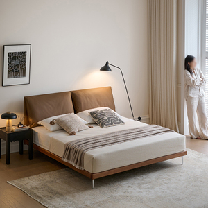 Cama doble minimalista moderna estilo medieval cama plataforma encerada al aceite marrón madera Retro Para el hogar muebles dormitorio principal uso - Product Image 1