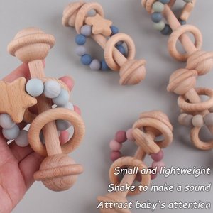 Jouet à mâcher pour bébé en bois biologique, perles en silicone, anneaux <span class=keywords><strong>de</strong></span> <span class=keywords><strong>dentition</strong></span> en hêtre en forme d'étoiles pour nouveau-nés - Product Image 2