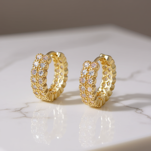 Pendientes de Aro de Lujo Chapados en Oro de 22k con Cristales de Estrás para Mujer, Joyería de Fiesta, Diseño con Microincrustaciones - Product Image 2