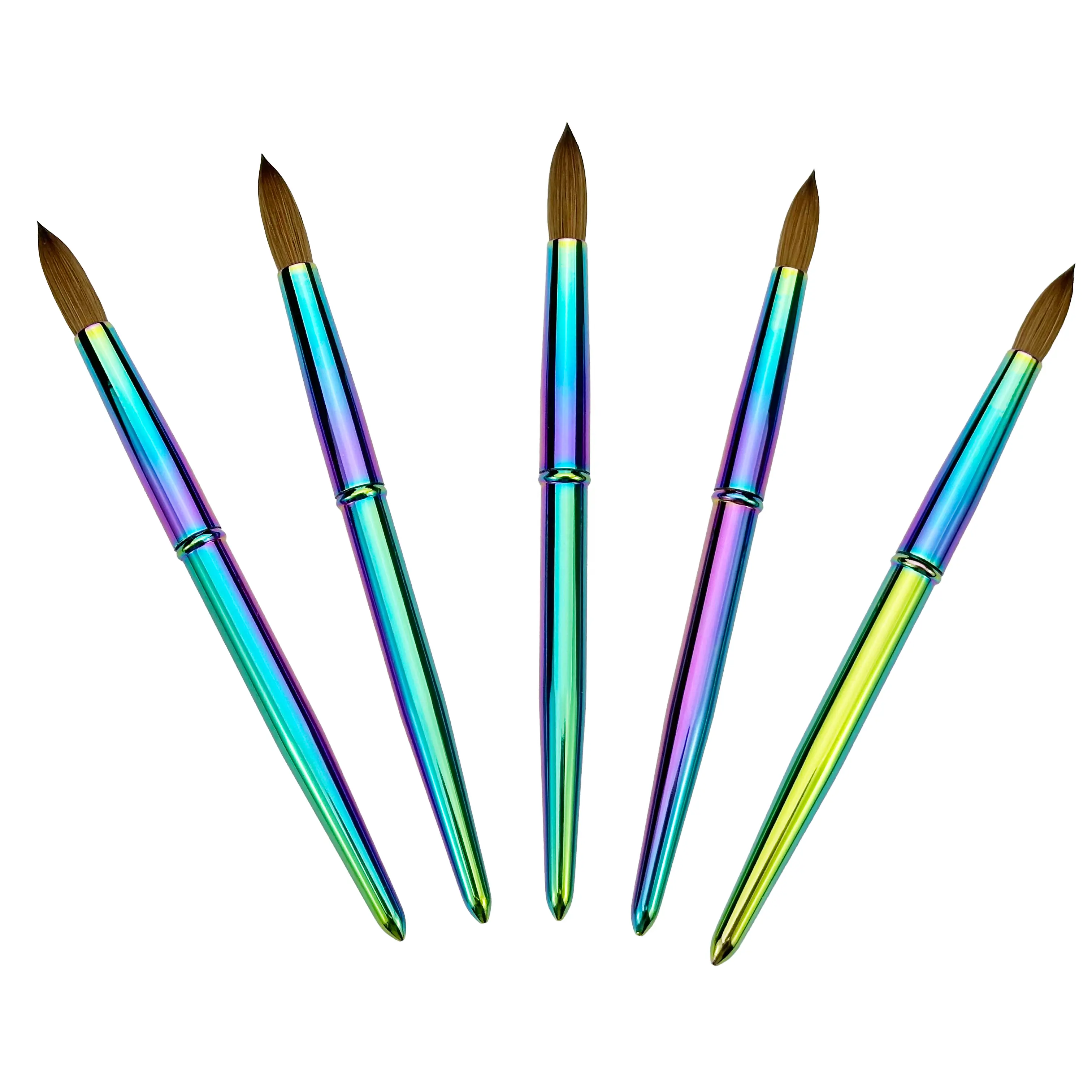 Professionale di alta qualità spazzola rotonda per unghie con manico in metallo colorato per uso di bellezza pennello per unghie kolinsky