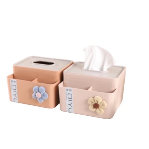 QIYUE Hot Sale Square Three Areas Plastic Tissue Box Office Use With Lid