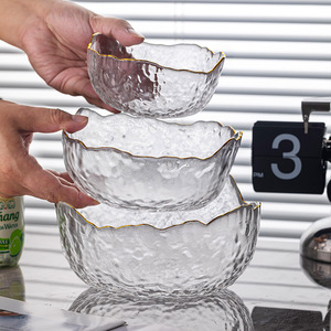 Ensemble de bols à fruits en verre de luxe pour la maison, table basse, salon, assiette à dessert, assiette à salade, style simple, transparent avec bord doré - Product Image 4