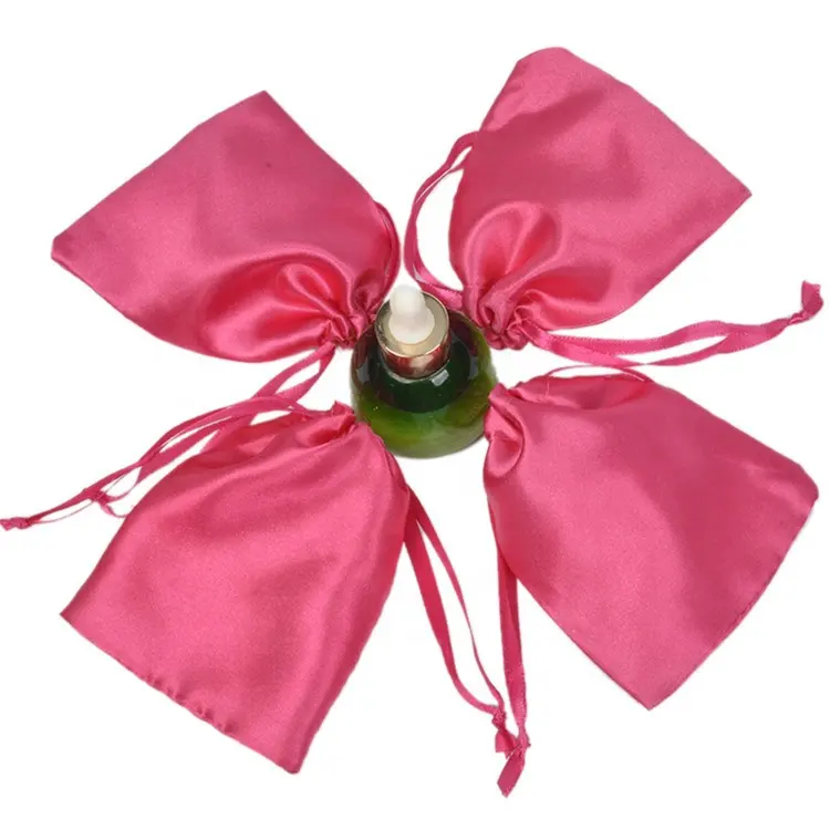 10*12cm rosa roja joyería bolsa cosmética parte de embalaje de dulces de seda de tela de bolsa sobre bolsillo saco