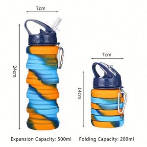 Custom 500ml BPA <b>Collapsible</b> Silicone Water Bottle Leakproof Travel Sport Drinking Straw Thermal Promotional Kids Cold <b>Storage</b> - Product Image 5
