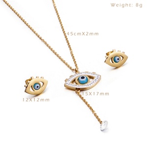 Ensemble collier et boucles d'oreilles œil porte-bonheur en cristal plaqué or 18 carats pour femme - Mariage, fiançailles, anniversaire, fête - Product Image 5