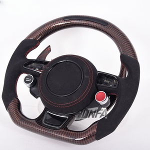 Venta caliente <span class=keywords><strong>Audi</strong></span> A3 volante de fibra de carbono forjado con botón rojo excelente precio de fábrica Material de cuero - Product Image 2