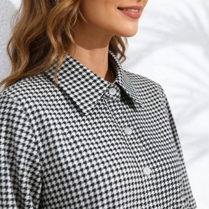 Camicetta Elegante da Donna Oversize in Poliestere con Stampa Pied-de-Poule a Maniche Lunghe per Uso Quotidiano - Product Image 2