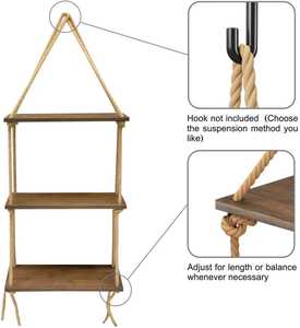 Junji 3 tầng nổi tường kệ trang trại gỗ mộc mạc đu dây móc cài đặt kiểu móc treo kệ lưu trữ tiện lợi - Product Image 5
