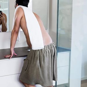 Men's Wearable <strong>Velcro</strong> Bath <strong>Towel</strong> Solid Color Hotel <strong>Wrap</strong> with Pocket for Beach or Bath Use - Product Image 3