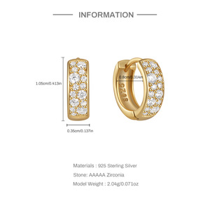 ต่างหูแบบห่วงประดับเพชรสองแถว ดีไซน์เรียบหรู คลาสสิก ทำจากเงินแท้ 925 - Product Image 3
