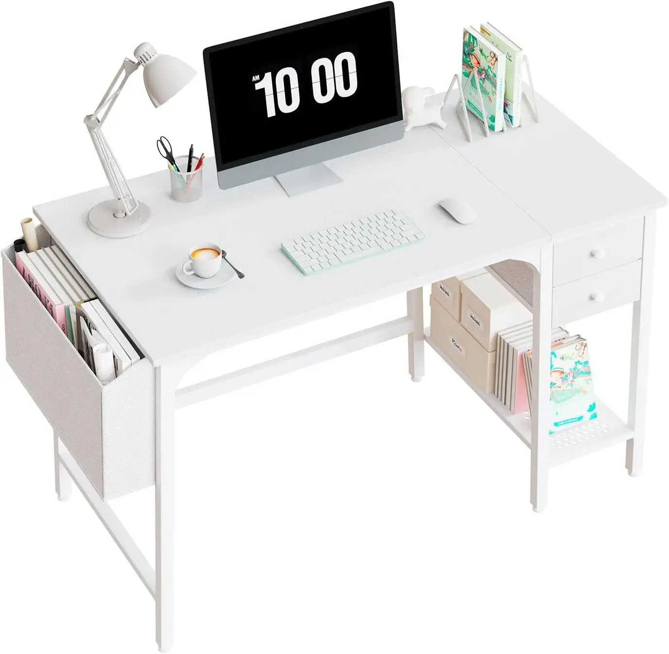Home Office Furniture Modern Creative Computer Desk Iron and Wood Structure Writing Desk with Drawer Storage Customizable
