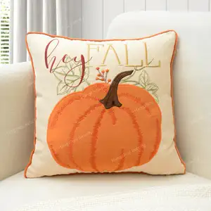 Funda de almohada bordada con calabaza, para otoño