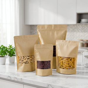 In Stock Custom Logo Stand Up Pouch Kraft Paper Resealable Zipper Moisture Proof Top Food Grade Eco-friendly With Window - Product Image 1