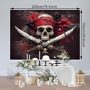 <span class=keywords><strong>Pirate</strong></span> crâne bannière Halloween horreur crâne capitaine <span class=keywords><strong>fond</strong></span>, pas d'électricité nécessaire général adapté pour les fêtes et les événements thématiques - Product Image 2