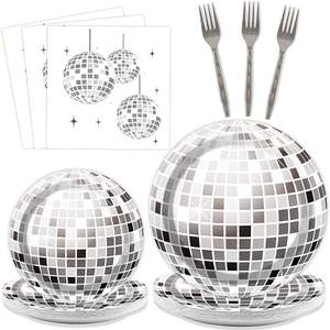 Hstyle Disco Party Assiettes Serviettes Années 1970 Décorations De Fête D'anniversaire Argent Disco Années <span class=keywords><strong>70</strong></span> Anniversaire Disco Party Vaisselle 20 Invités - Product Image 1