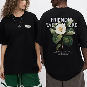 Flower Fashion Logo Team T Shirt Organic Men Short Sleeve Summer 300gsm Blank Custom Printing Men Custom T Shirt And Shorts