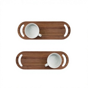 Ensemble de 2 plateaux de service en bois de qualité supérieure, forme personnalisée, pour thé et café, best-seller - Product Image 1